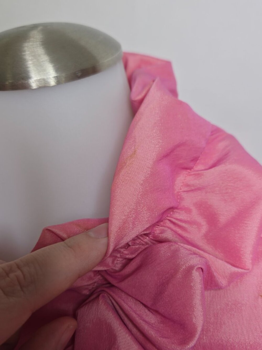 Samuel Dong Dress XL Pink Ruffle Bubble Tie A-line button Sleeveless Bow - Picture 5 of 16